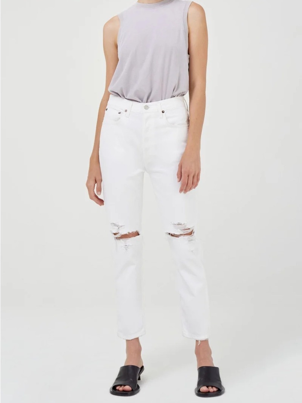 AGOLDE Riley High Rise Distressed Jeans Button Fly Women’s 26 Off White